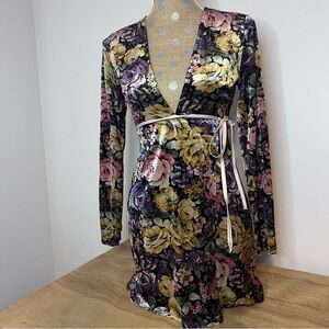 Topshop Velvety Floral Long Sleeve Wrap Mini Dress NWT